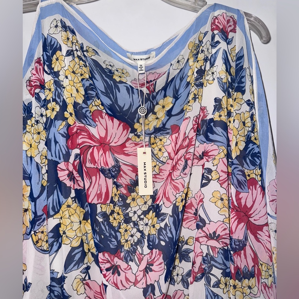 Max Studio Handkerchief Floral Blouse- NWT - Size 1X